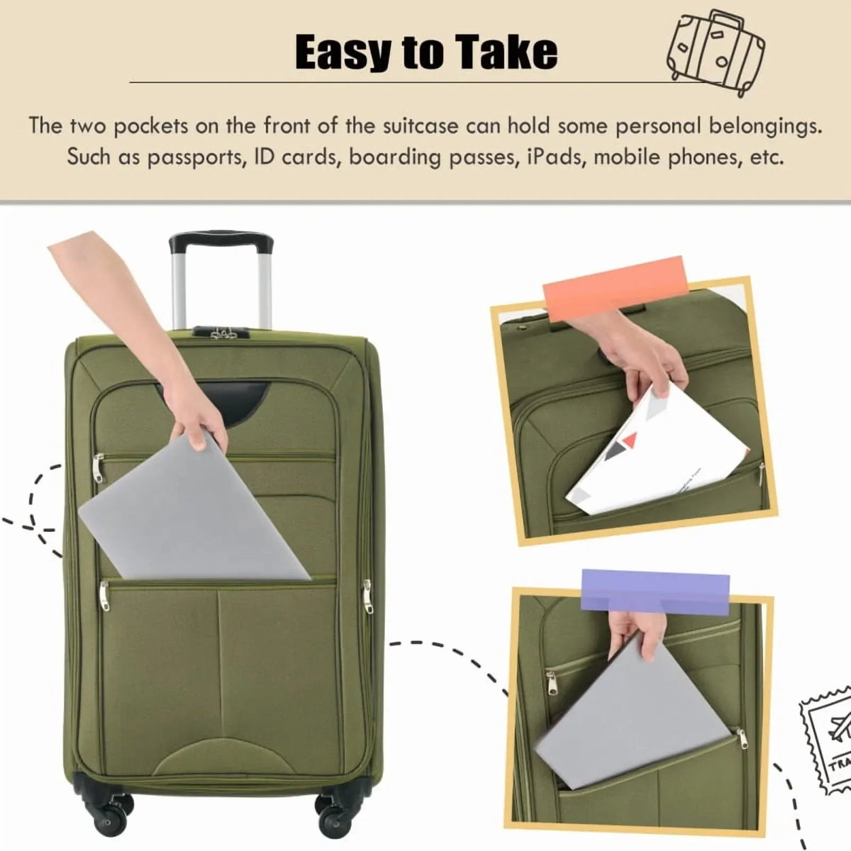 2026 NewSoftside Luggage Expandable 3 Piece Set Suitcase Upright Spinner Softshell Lightweight Luggage Travel Set