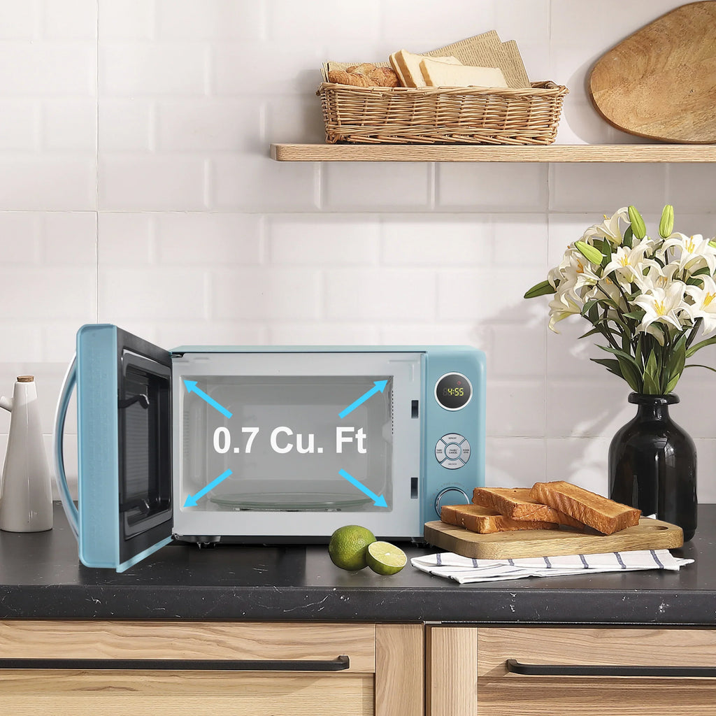 2026 NewGalanz 0.7 Cu ft Retro Countertop Microwave Oven, 700 Watts, Blue, New