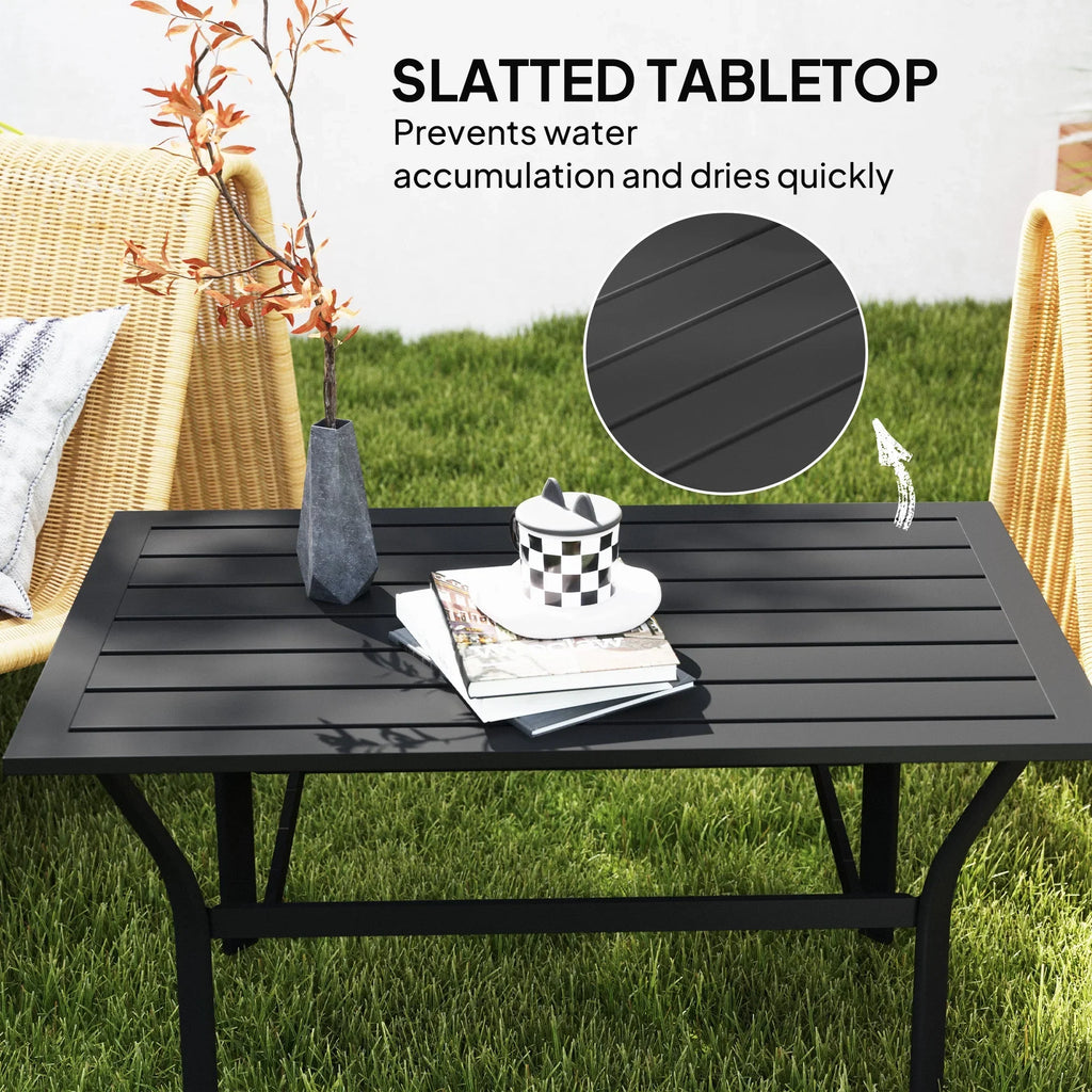 2026 NewOutsunny Outdoor Coffee Table, All-Weather Rectangle Patio Coffee Table with Slatted Tabletop for Outside, Patio, Brown