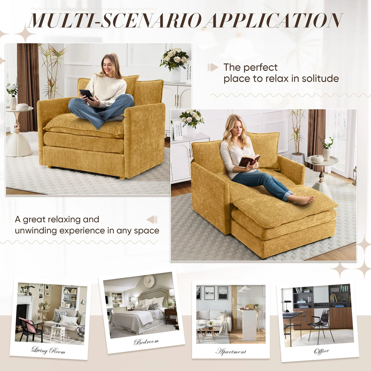 2026 NewMuumblus Oversized Lounge Chair with Ottoman, Cloud Accent Armchair for Living Room, Beige Chenille