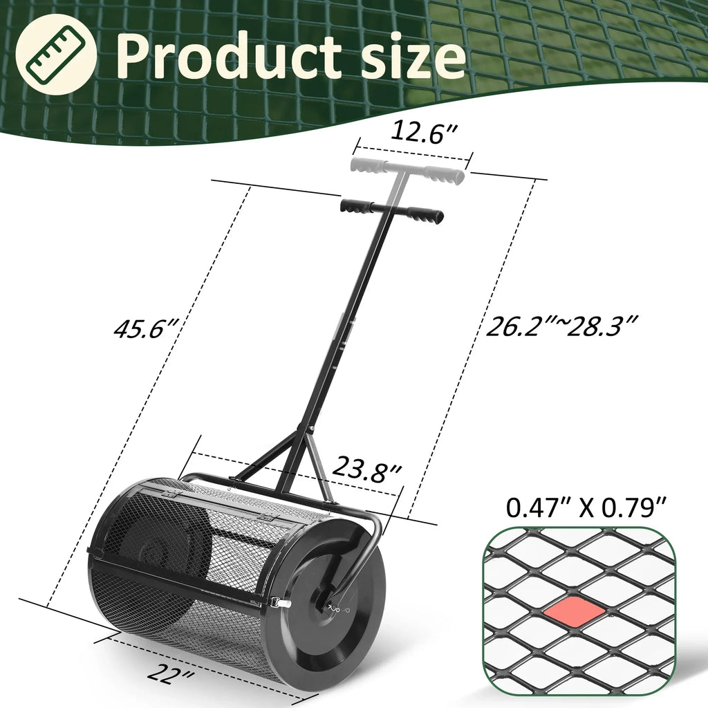 2026 NewMUCHANT 24" Compost Spreader, Heavy-Duty Metal Mesh Spreader with Adjustable Handle for Lawn, Green
