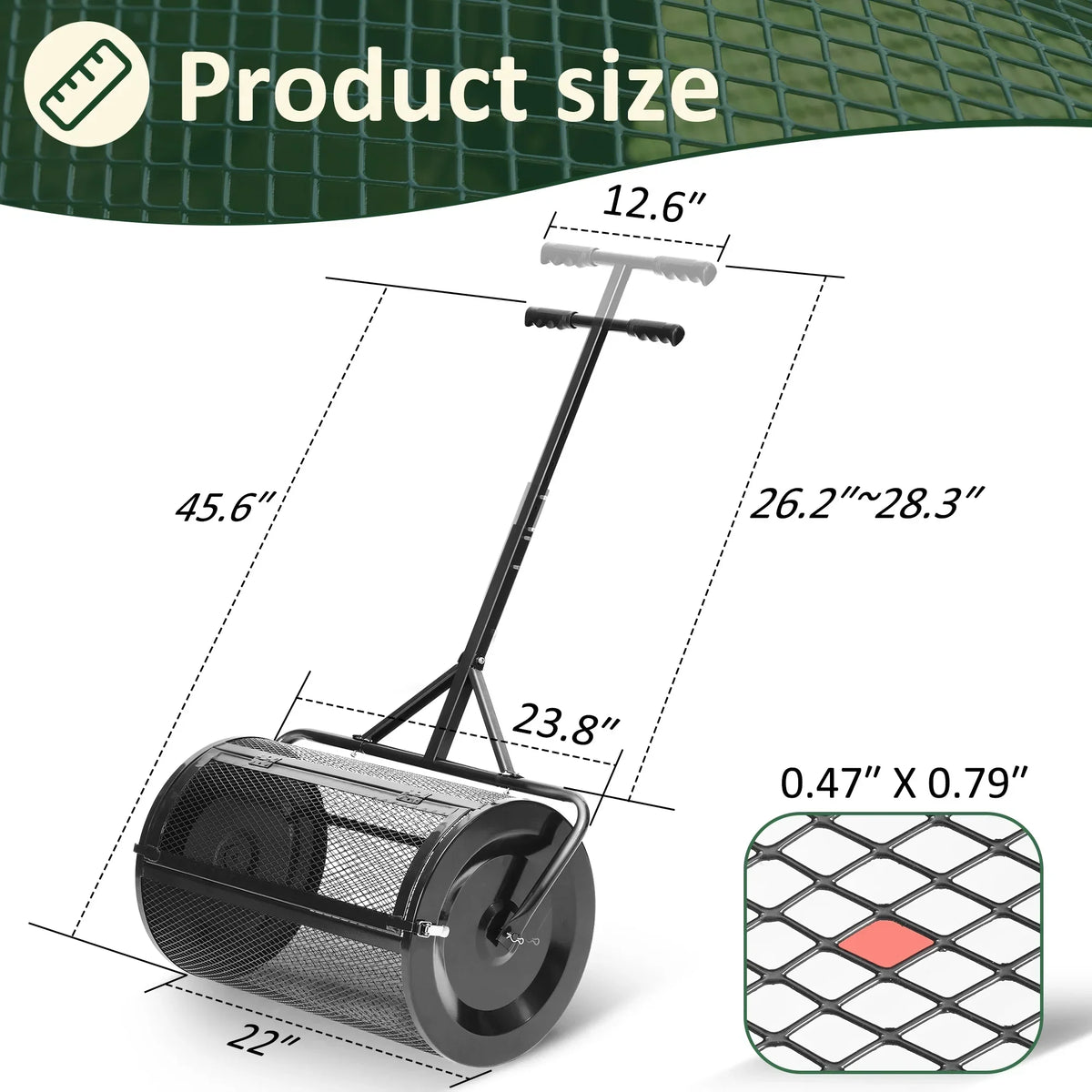2026 NewMUCHANT 24" Compost Spreader, Heavy-Duty Metal Mesh Spreader with Adjustable Handle for Lawn, Green
