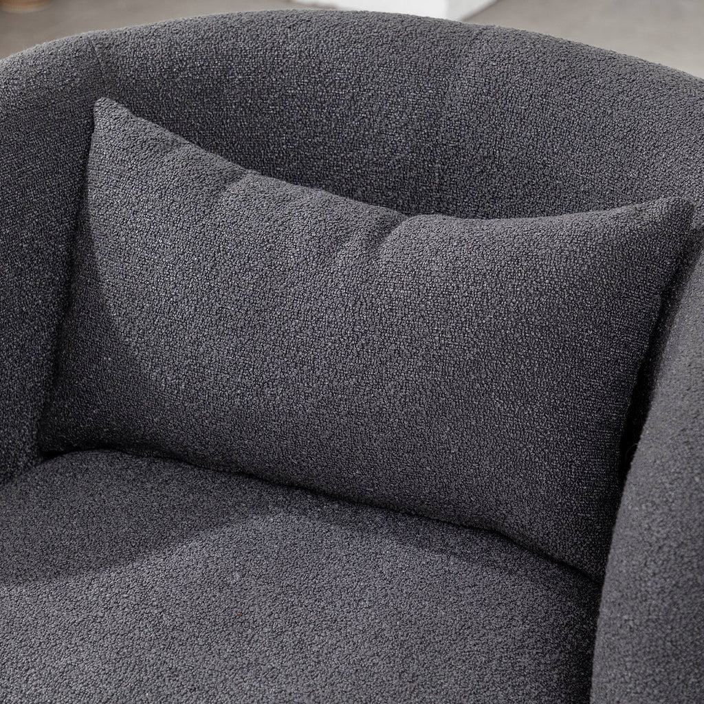 2026 New34" Wide Boucle Swivel Barrel Chair, No Assembly Round Upholstered Armchair Accent Chair Single Sofa Chair with Toss Pillow for Living Room and Bedroom, Taupe
