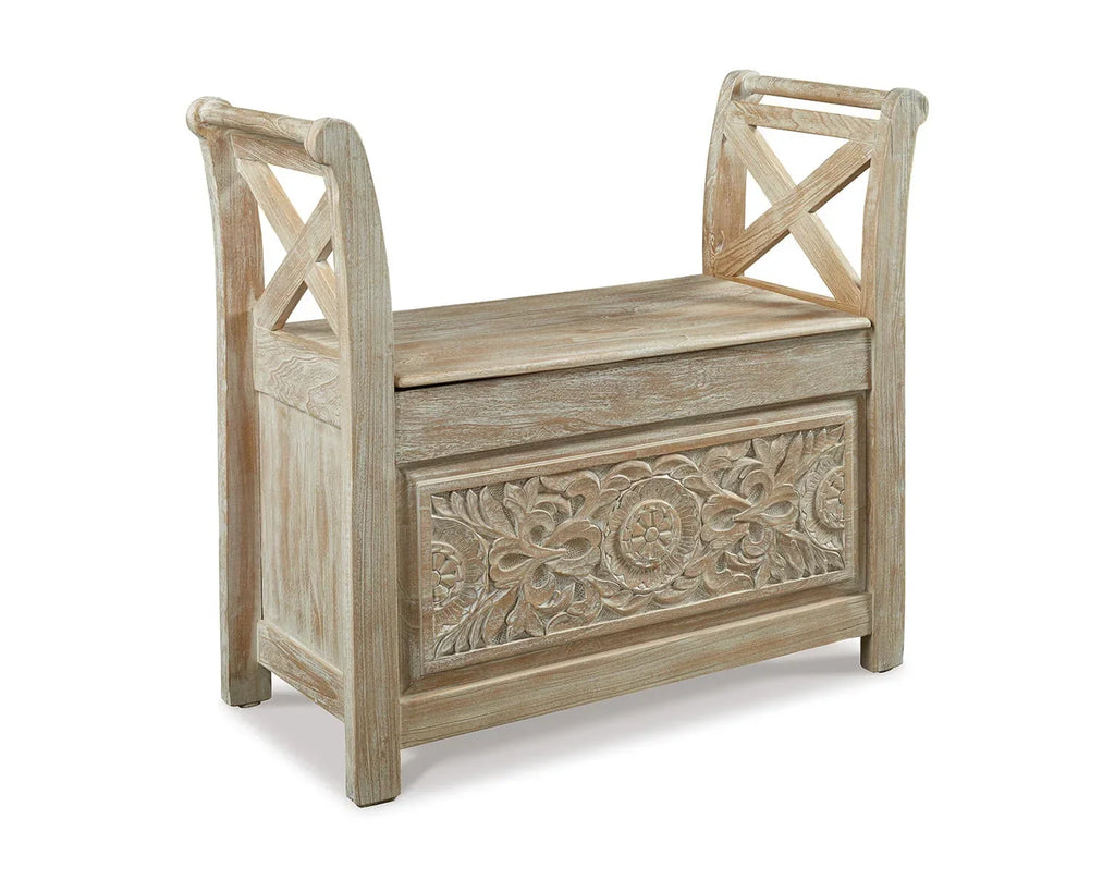 2026 NewSignature Design by Ashley Casual Fossil Ridge Accent Bench Whitewash