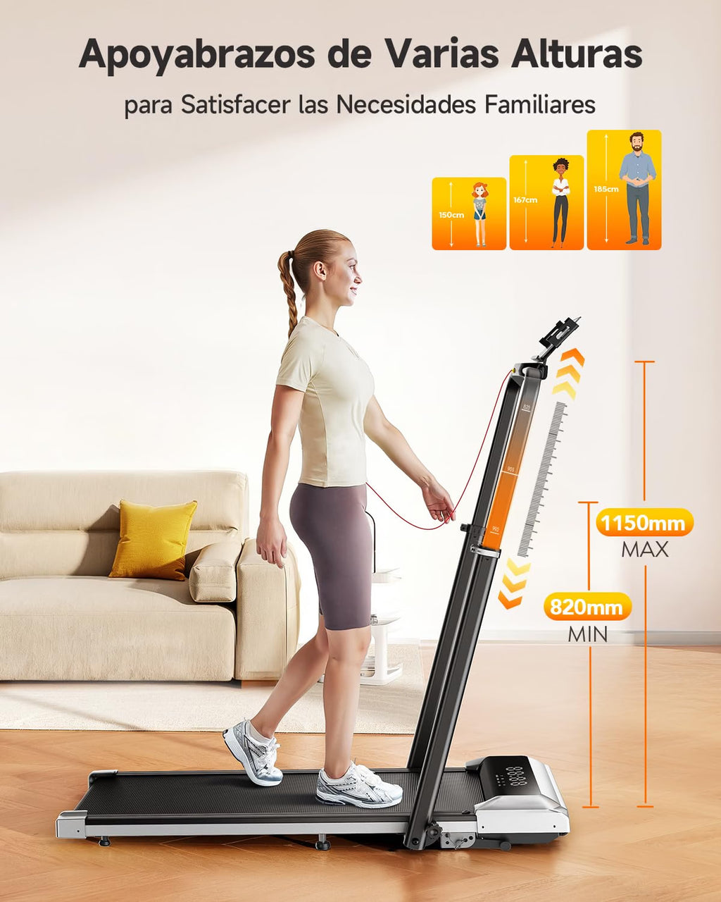 2026 Cinta de correr plegable 6 en 1 con inclinación 1 % / 6 % / 12 %, pasamanos telescópicos ajustables, 2,5 HP, 12 km/h, pantalla LED, mando y app