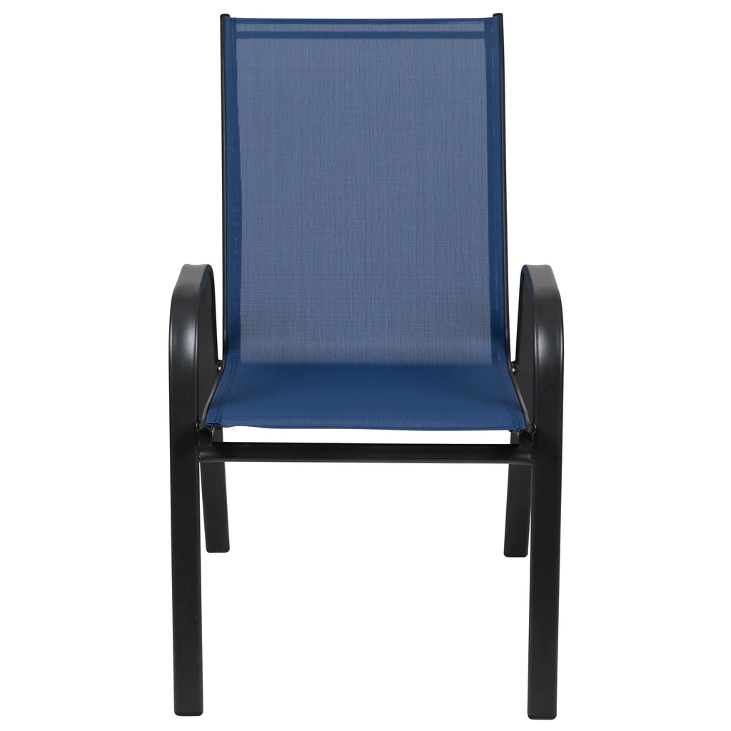 2026 NewBizChair 5 Pack Black Outdoor Stack Chair with Flex Comfort Material and Metal Frame