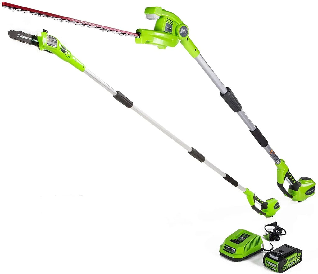 2026 NewGreenworks 40V 20" Battery Powered Pole Saw with Hedge Trimmer Attachment + 2.0 Ah Battery and Charger