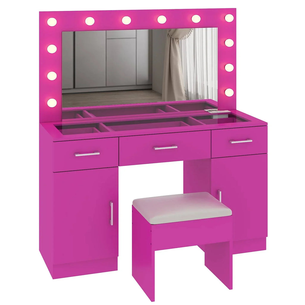 2026 NewKtaxon Large Makeup Vanity, Vanity Table Set w/ Visible Glass Top w/ Charging Station, White