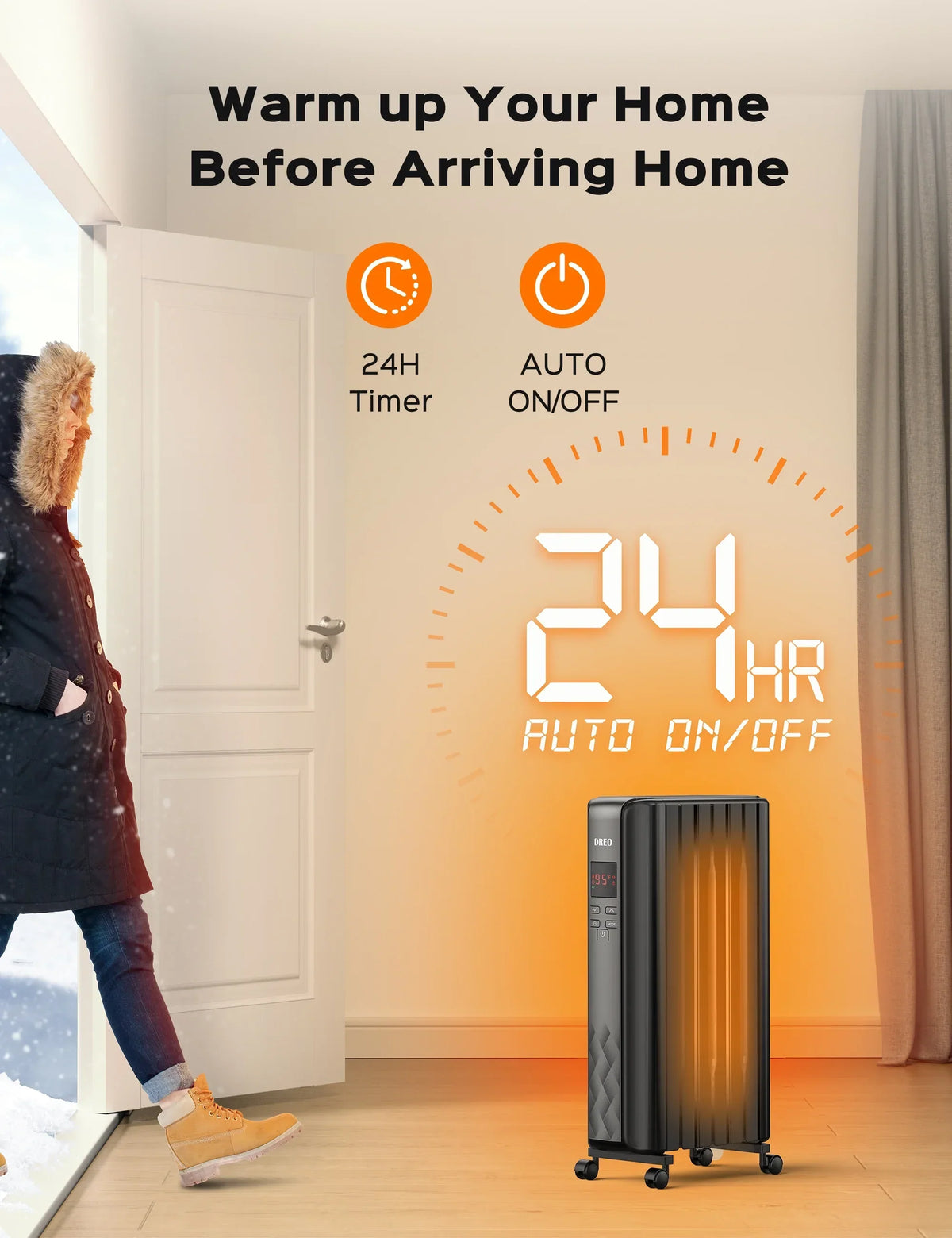2026 NewDreo Oil Filled Radiator, Electric Radiant Heaters for indoor use Large Room with Remote Control, Child Lock, 4 Modes, Overheat & Tip-Over Protection, 24h Timer, Digital Thermostat, Quiet, 1500W