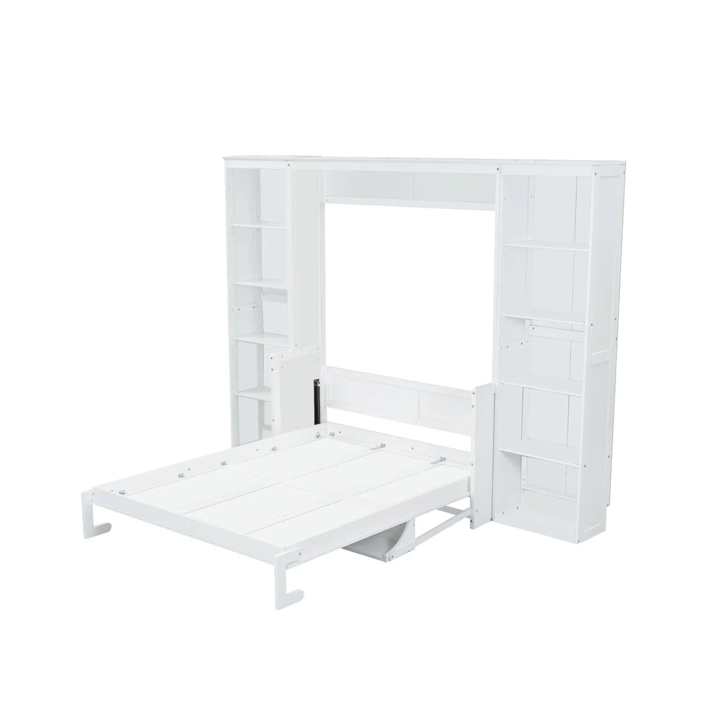 2026 NewQueen Size Murphy Bed with Desk and Bookshelf(White)
