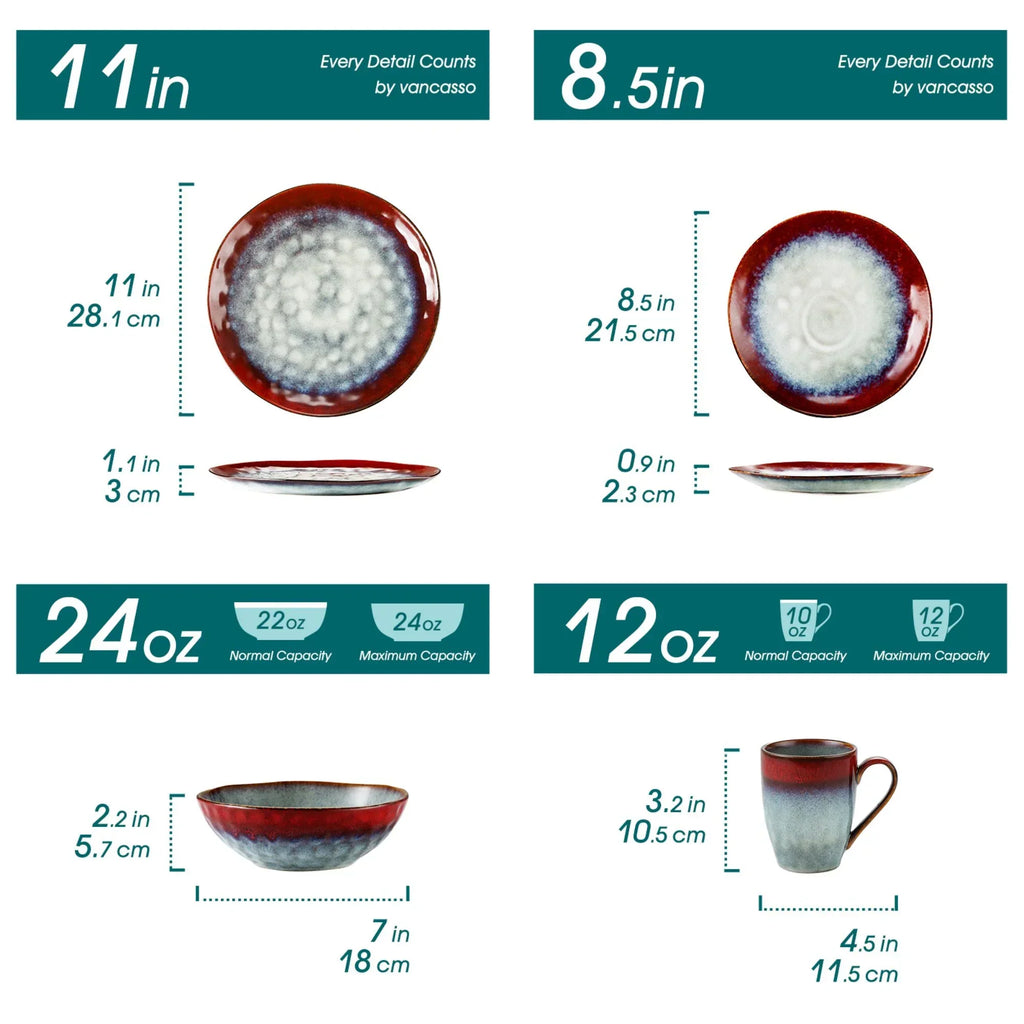 2026 NewVancasso,16-Piece Stoneware Dinnerware Set, Blue Dinner Set, Service for 4