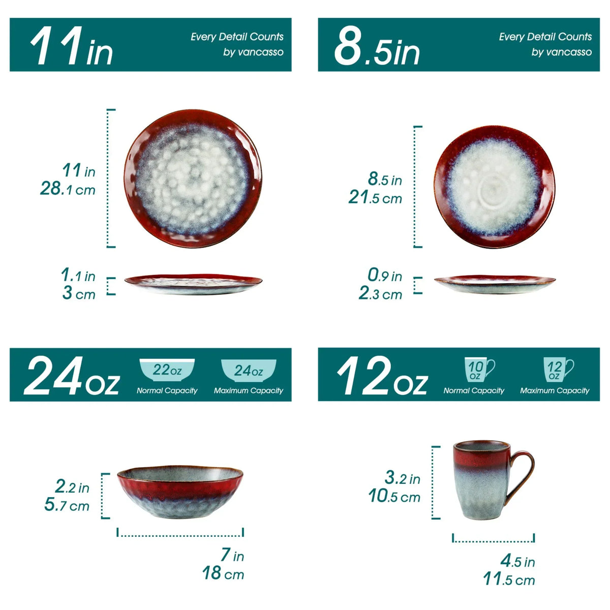 2026 NewVancasso,16-Piece Stoneware Dinnerware Set, Blue Dinner Set, Service for 4