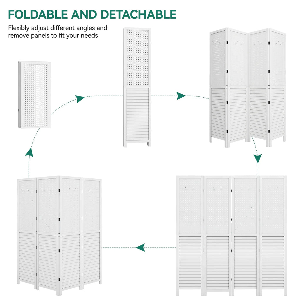 2026 NewDextrus Room Divider, 4 Panel Folding Privacy Screens with Pegboard Display, Freestanding Portable Privacy Screen Room Partition for Jewelry, Craft Show, Retail, Living Room, Bedroom