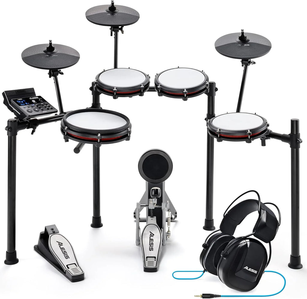 2026 Kit Alesis Nitro Max - Batería electrónica compacta con parches de malla silenciosa, caja de doble zona de 10", Bluetooth, 440 sonidos BFD, Drumeo, MIDI USB, pedal de bombo