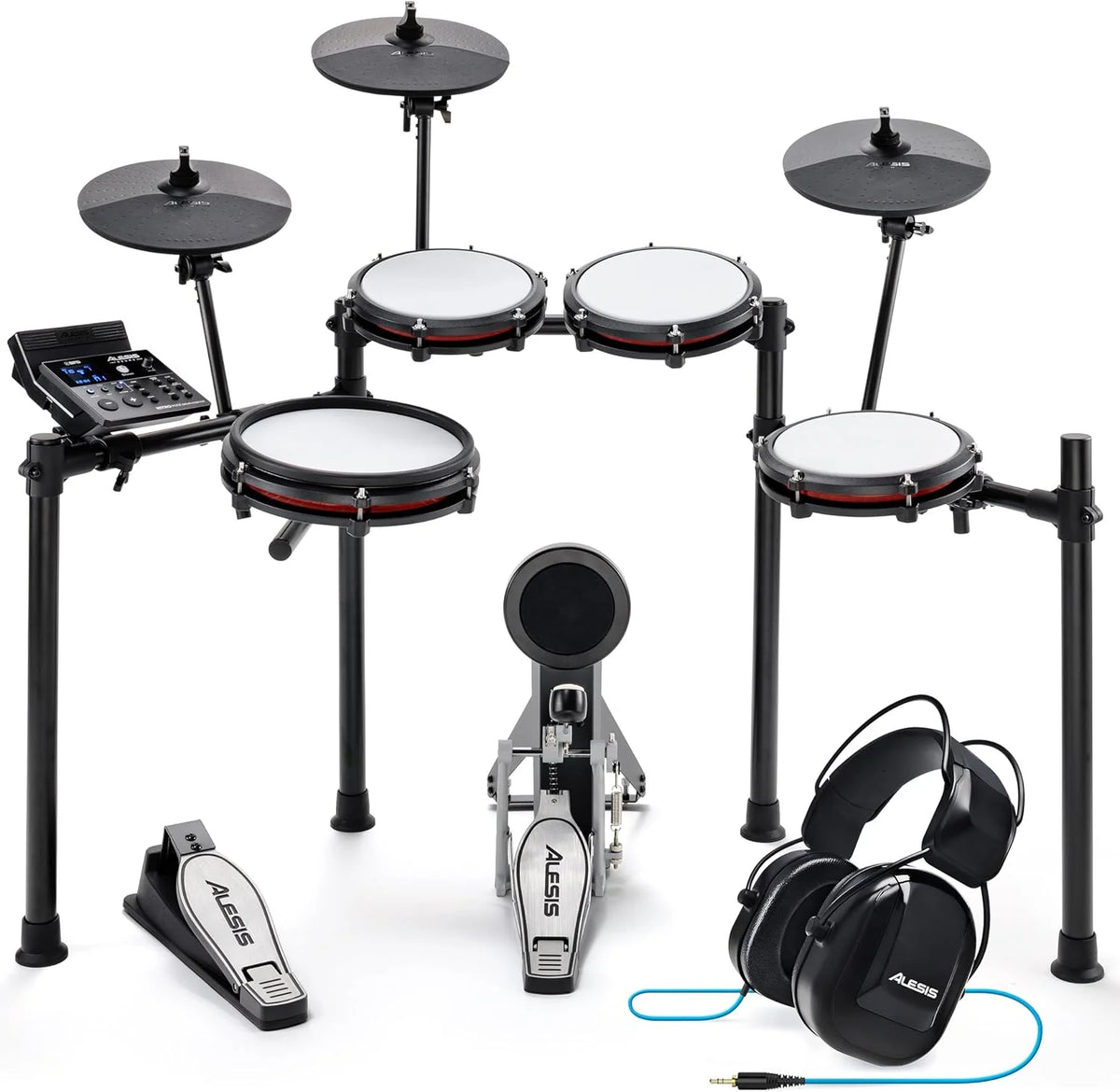 2026 Kit Alesis Nitro Max - Batería electrónica compacta con parches de malla silenciosa, caja de doble zona de 10", Bluetooth, 440 sonidos BFD, Drumeo, MIDI USB, pedal de bombo