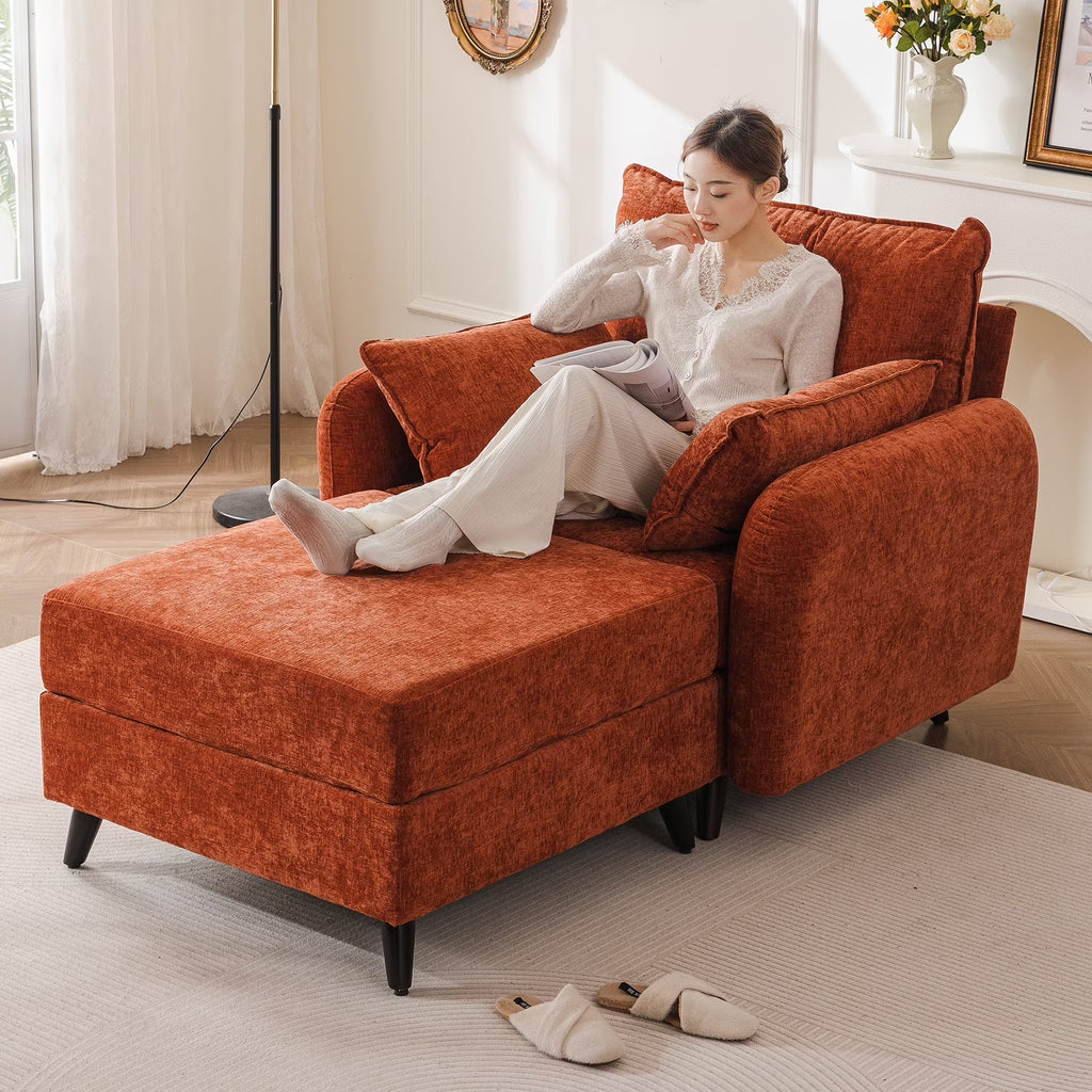 2026 NewRexulqo Oversized Accent Chair with All Seats Storage,Comfy Living Room Chairs with 2 Throw Pillow,Upholstered Mid-Century Armchair,24.5'' Deep Seat,Reading Chair For Bedroom,Office,Chenille,Green