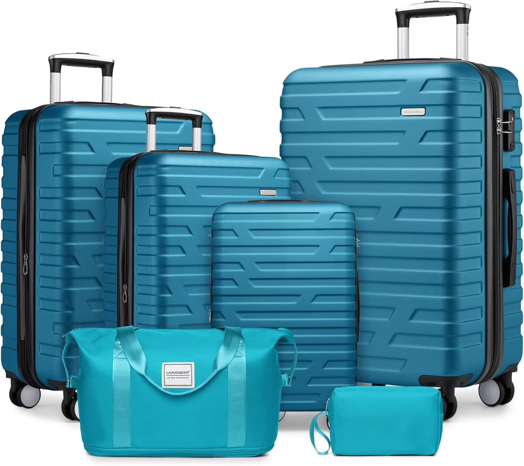 2026 New6-Piece Hardshell Luggage Set with Expandable Spinner Suitcases & TSA Lock, 25% Extra Capacity, Duffel Bag & Toiletry Kit, Cream ABS Suitcases