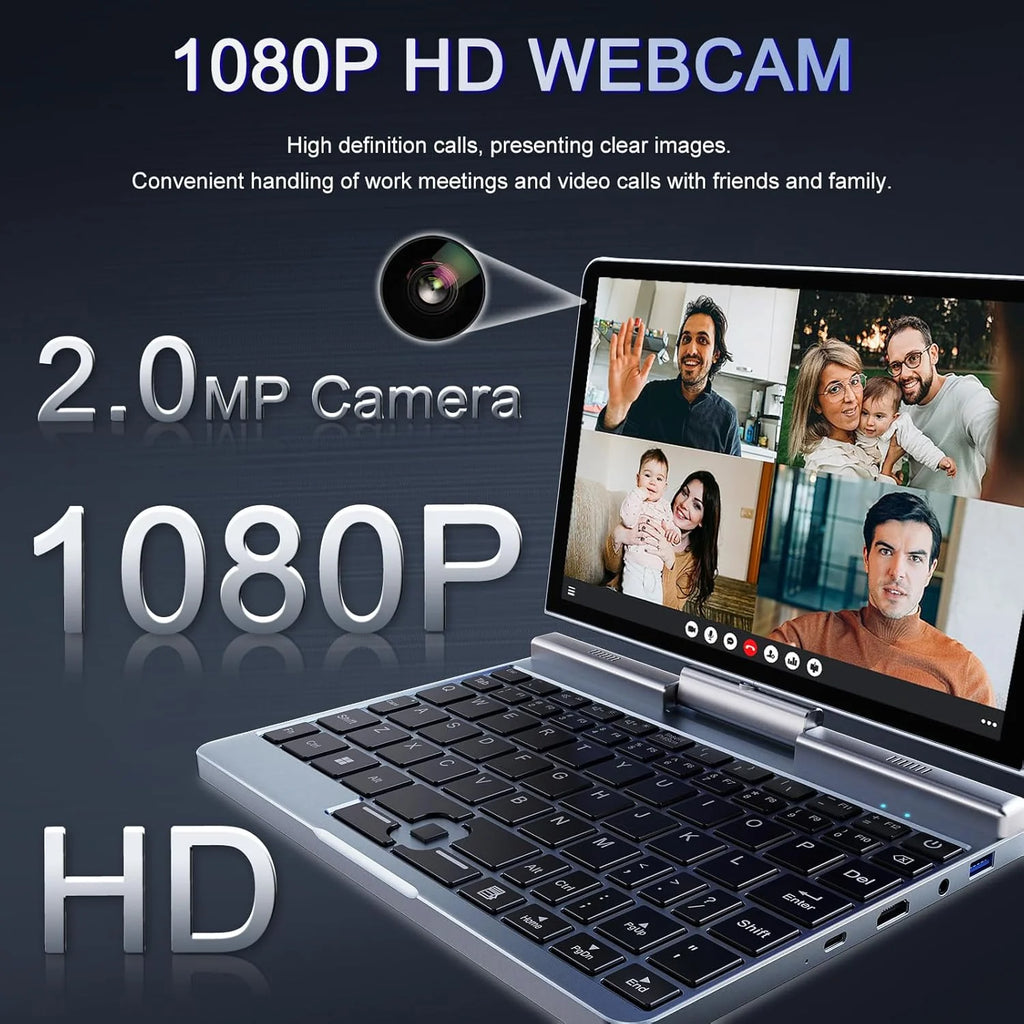 2026 Mini Portátil 8" 2 en 1, Ordenador Portátil Win 11, N150 (hasta 3.6 GHz), 12 GB RAM 1 TB SSD, Pantalla Táctil HD, Teclado Retroiluminado, Wi-Fi 6, USB-C, PC Ligero y Portátil para