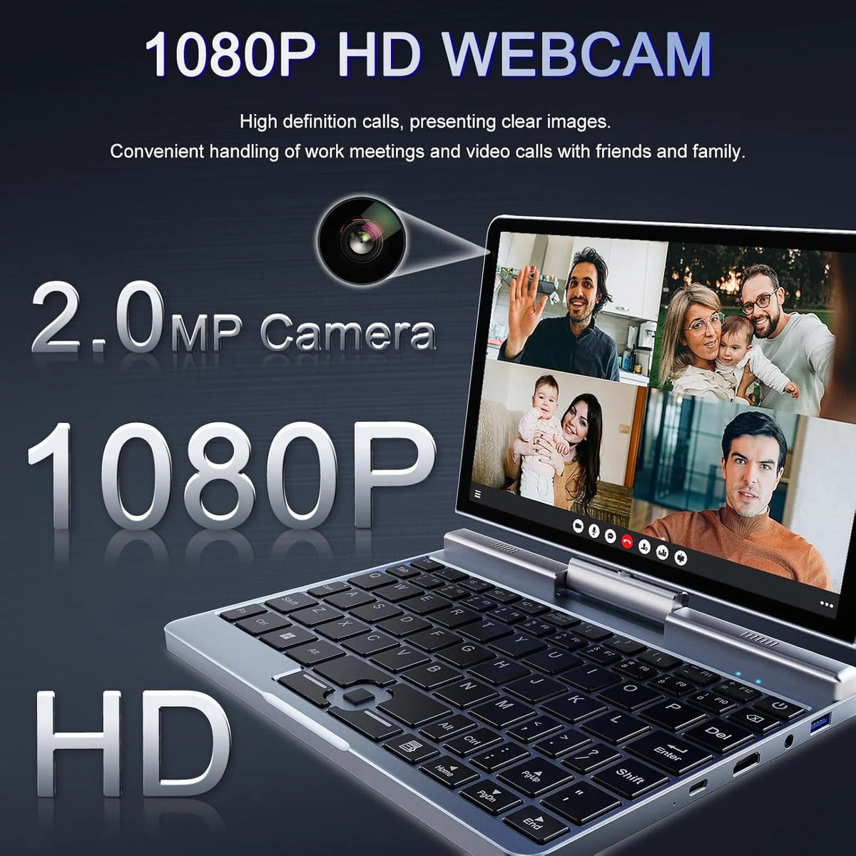2026 Mini Portátil 8" 2 en 1, Ordenador Portátil Win 11, N150 (hasta 3.6 GHz), 12 GB RAM 1 TB SSD, Pantalla Táctil HD, Teclado Retroiluminado, Wi-Fi 6, USB-C, PC Ligero y Portátil para