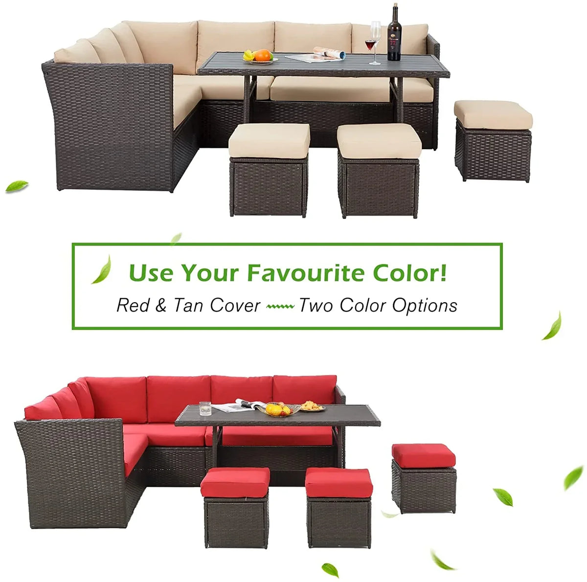 2026 NewAECOJOY 7 Piece Patio Furniture Set PE Rattan Outdoor Dining Set Sectional Sofa Couch with Table Patio Conversation Set in Gray