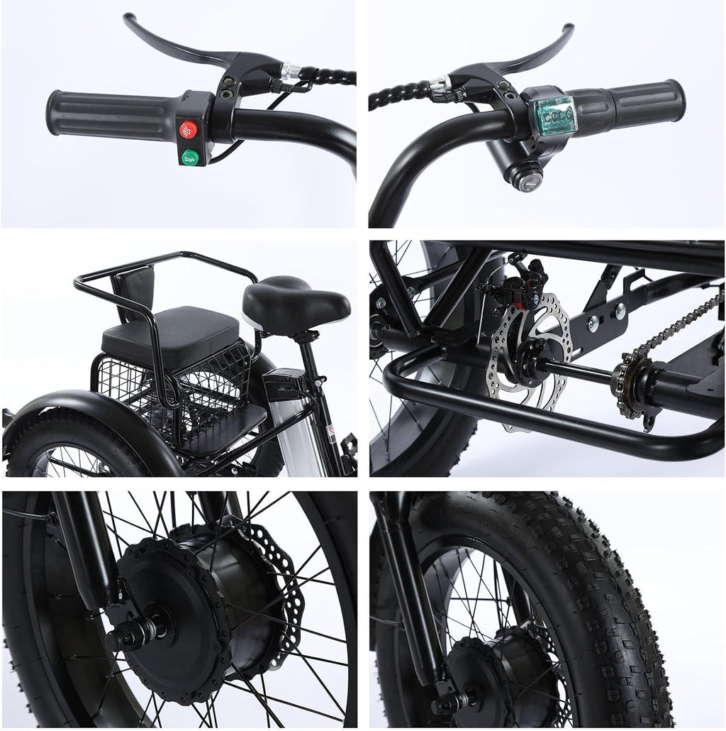 2026 Triciclo Eléctrico Para Adultos,Con Neumáticos Anchos Todoterreno De 20" X 4.0,Cesta De La Compra Y Asiento Trasero,Batería Extraíble De 48v/12ah,Carga 200 Kg,Ideal Para Ir De Compras, Pícnics