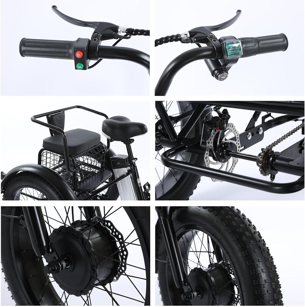 2026 Triciclo Eléctrico Para Adultos,Con Neumáticos Anchos Todoterreno De 20" X 4.0,Cesta De La Compra Y Asiento Trasero,Batería Extraíble De 48v/12ah,Carga 200 Kg,Ideal Para Ir De Compras, Pícnics