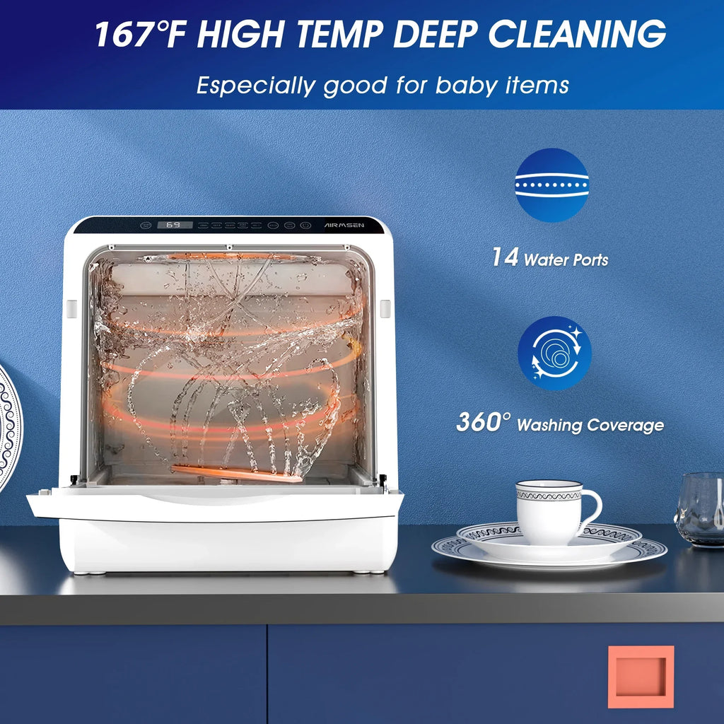 2026 NewAIRMSEN Portable Countertop Dishwasher with 5-Liter Built-in Water Tank and Air-Dry Function, 5 Washing Programs Mini Dishwasher, AE-TDQR03