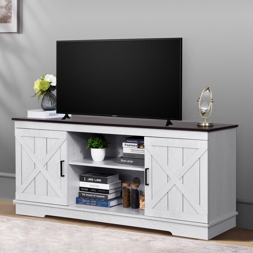 2026 NewDextrus Farmhouse TV Stand for 65 inch TV, Entertainment Center for Living Room, TV Media Console Cabinet, Grey Wash