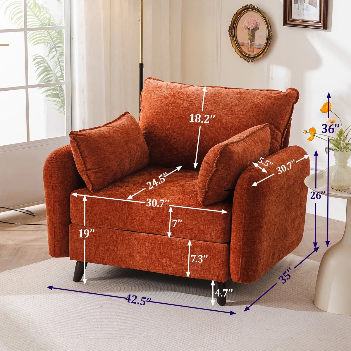 2026 NewRexulqo Oversized Accent Chair with All Seats Storage,Comfy Living Room Chairs with 2 Throw Pillow,Upholstered Mid-Century Armchair,24.5'' Deep Seat,Reading Chair For Bedroom,Office,Chenille,Green