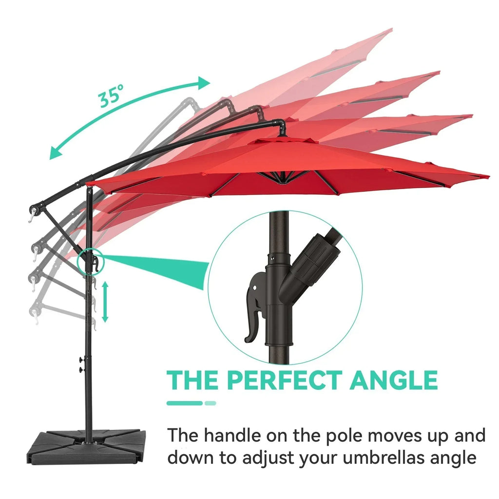 2026 NewJUSTLET 10ft Heavy Duty Patio Hanging Offset Cantilever Patio Umbrella W/ 4-Piece Base Included Included, Beige