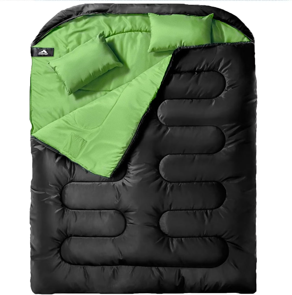 2026 NewDouble Sleeping Bag for Adults Mens with Pillow, XL Queen Size Two Person Sleeping Bag for All Season Camping Hiking Backpacking 2 Person Sleeping Bags for Cold Weather & Warm