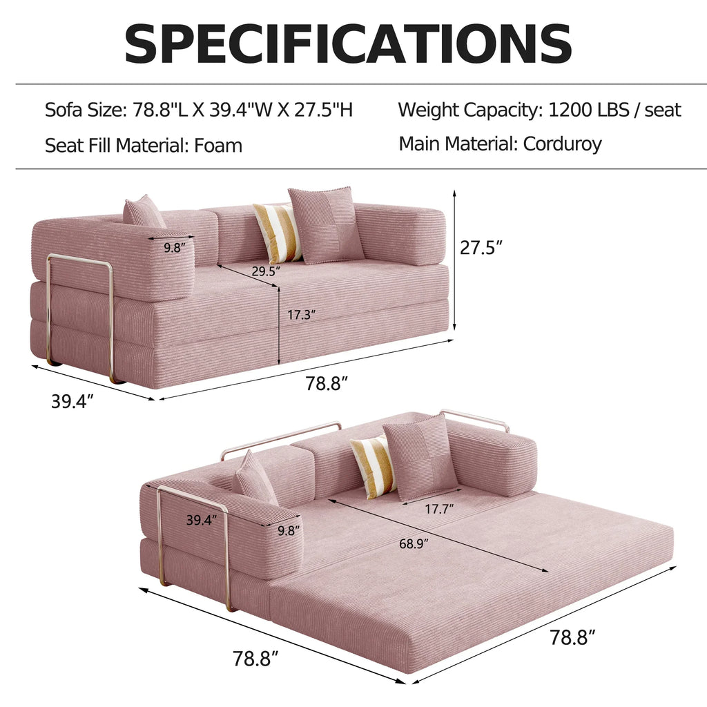 2026 NewConvertible Sleeper Sofa Bed,Compressed Floor Boneless Couch,Modular Modern Corduroy Sofa for Living Room Bedroom -with Fixed-Shape Frame and Support Armrest,Easy Assembly(Green)