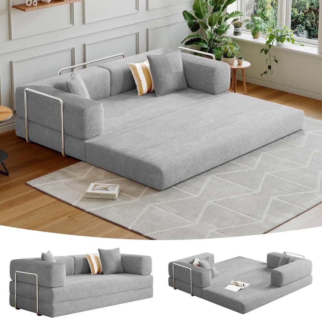 2026 NewConvertible Sleeper Sofa Bed,Compressed Floor Boneless Couch,Modular Modern Corduroy Sofa for Living Room Bedroom -with Fixed-Shape Frame and Support Armrest,Easy Assembly(Green)