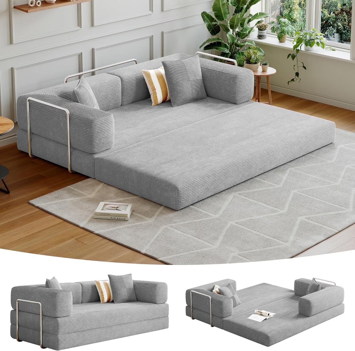 2026 NewConvertible Sleeper Sofa Bed,Compressed Floor Boneless Couch,Modular Modern Corduroy Sofa for Living Room Bedroom -with Fixed-Shape Frame and Support Armrest,Easy Assembly(Green)