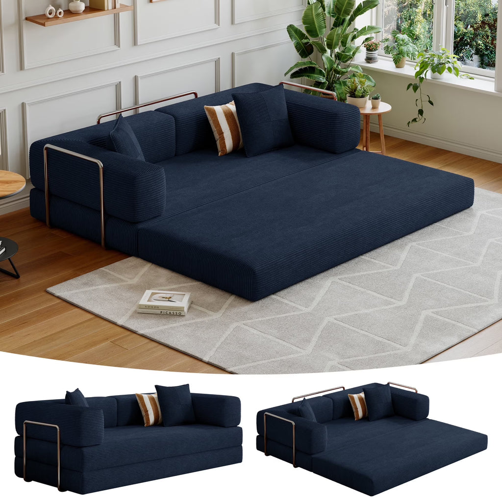 2026 NewConvertible Sleeper Sofa Bed,Compressed Floor Boneless Couch,Modular Modern Corduroy Sofa for Living Room Bedroom -with Fixed-Shape Frame and Support Armrest,Easy Assembly(Green)