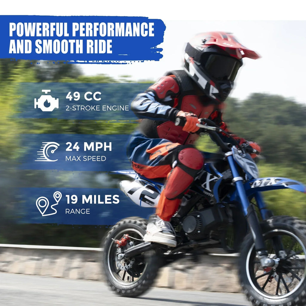 2026 NewMX moto 49CC Kids Dirt Bicycle, 2-Stroke Gas Powered Off Road Motorcycle, Tire Shock Absorber Spring Soft Seat Cushion with Front and Rear Disc Brake, Max Speed 28 MPH