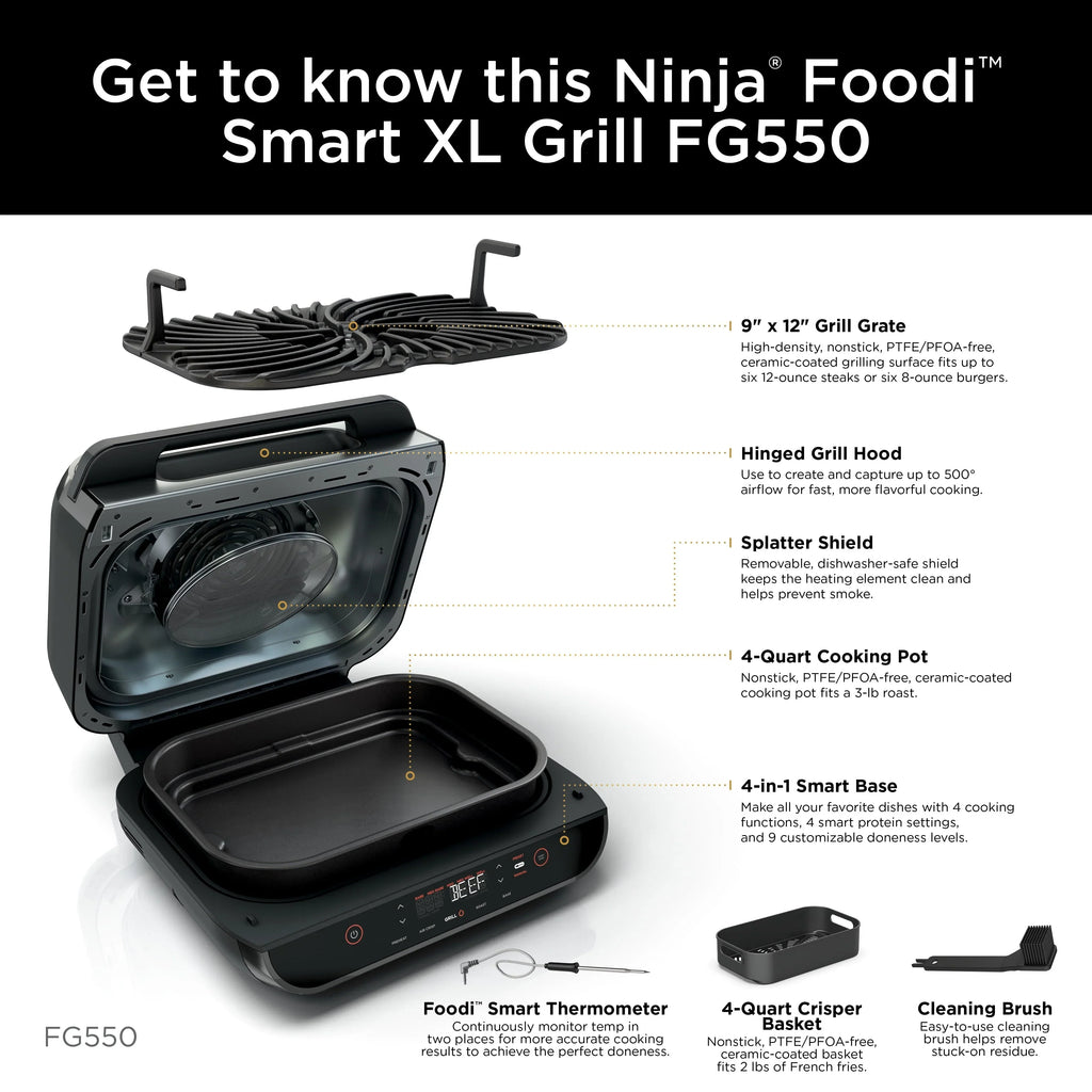 2026 NewFoodi Smart XL 4-in-1 Indoor Grill with 4-Quart Air Fryer, Roast, Bake, and Smart Cook System, FG550