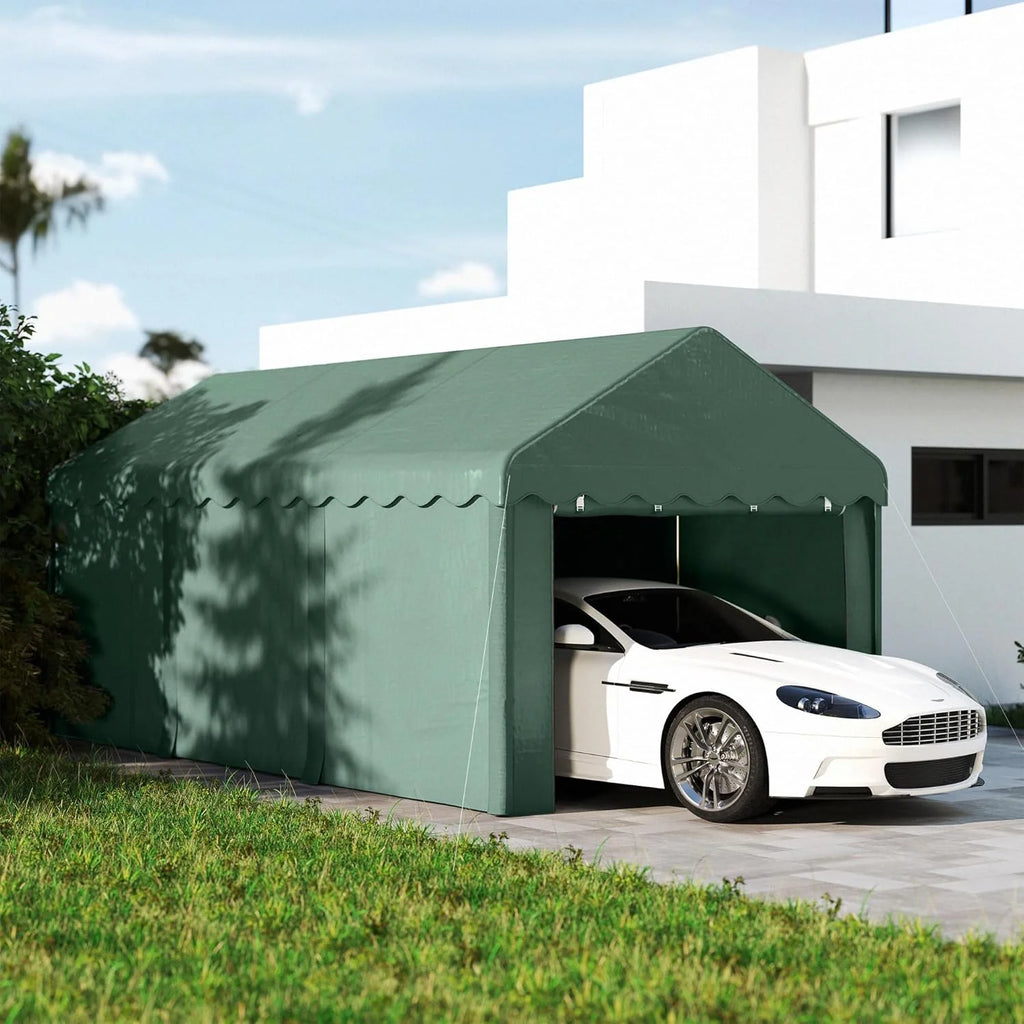 2026 Outsunny Carpa Garaje 6x3 m Garaje Exterior para Coche Impermeable Garaje Portátil Anti-UV con Paredes Laterales Desmontables y 2 Puertas con Cremallera Verde