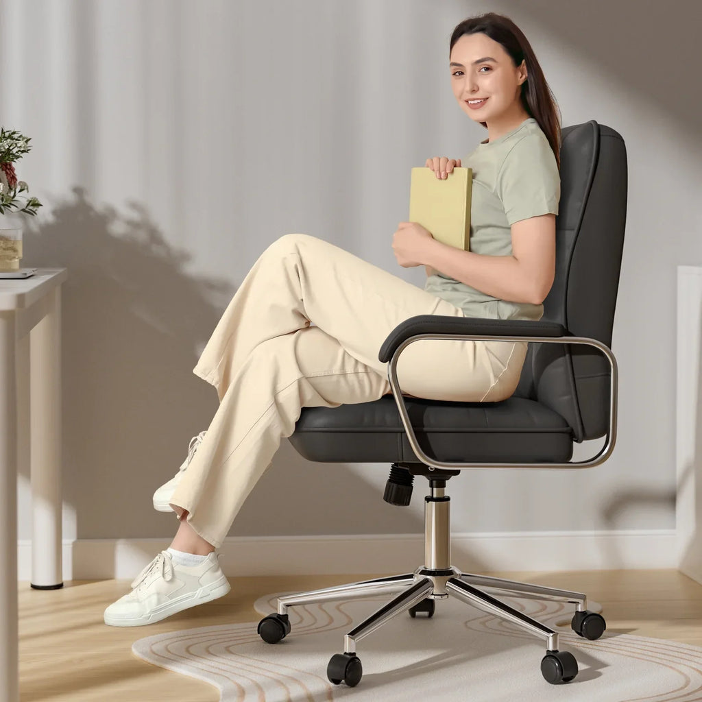 2026 NewSolfway White Office Chair, Swivel Leather Computer Desk Chair with Wheels and Padded Arms, Executive Office Chair for Adults