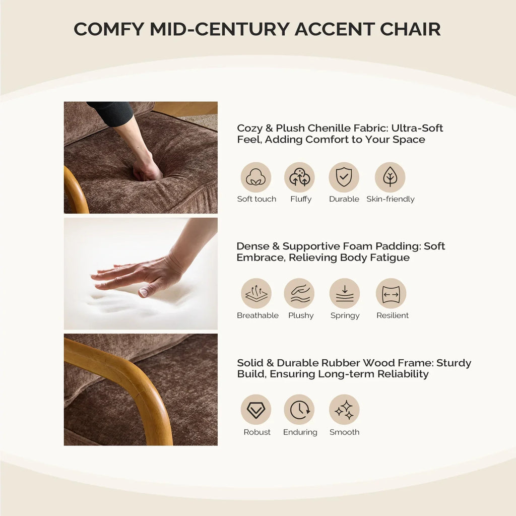 2026 NewKtaxon Accent Chair Corduroy Upholstered Armchair, Reading Club Chair with Pillow and Solid Wood Frame for Living Room Bedroom Furniture Off White
