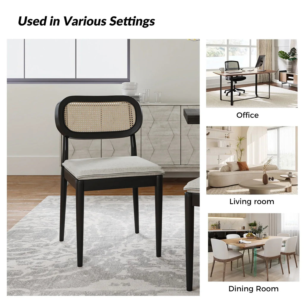 2026 NewRattan Dining Chairs Set of 2 Wooden Armchairs Removable Cushion Home Kitchen Restaurant Acorn