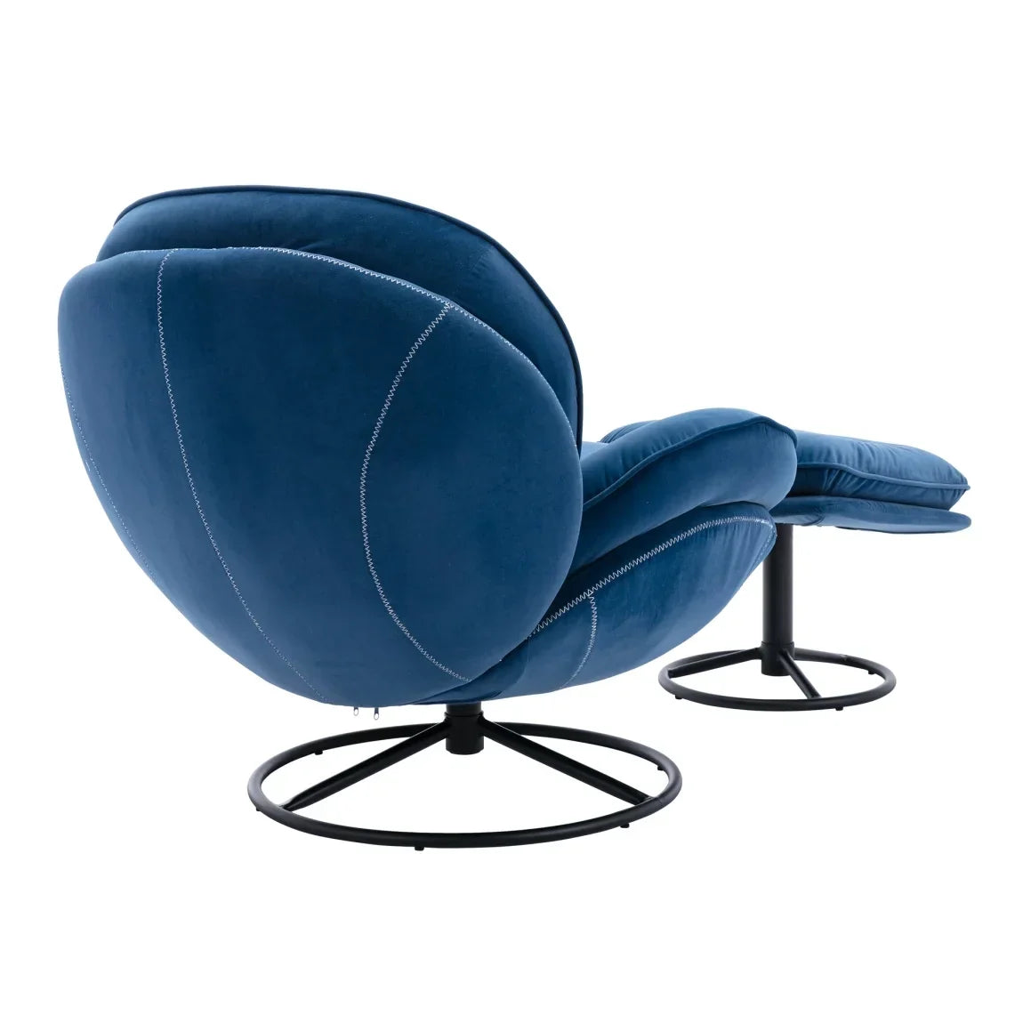 2026 NewVelvet Swivel Accent Chair with Ottoman, Modern Chaise Lounge Chair with Metal Frame and Footstool, Comfy Armchair Reading Chair for Living Room Bedroom Office,Blue