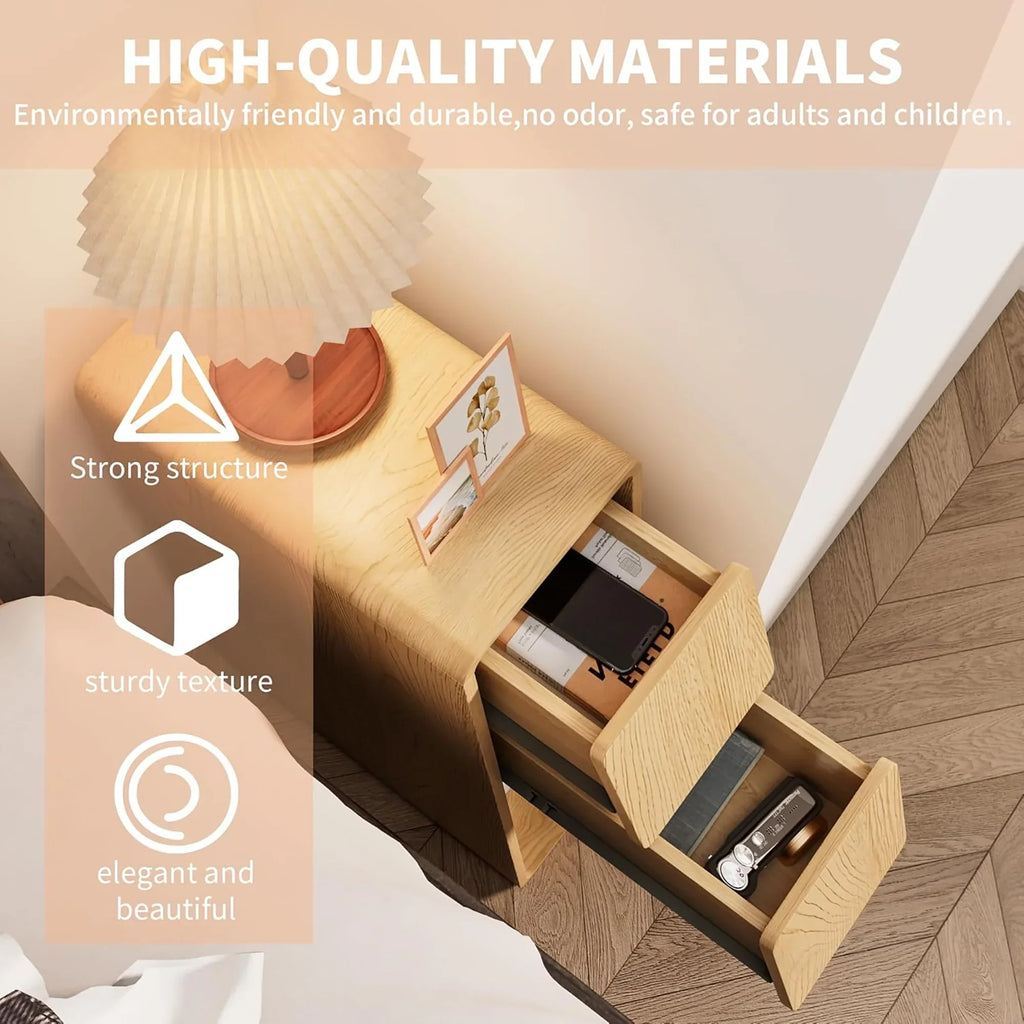 2026 NewNarrow Nightstand Set of 2 with Drawers, Fluted Slim Side End Table with Storage for Small Spaces