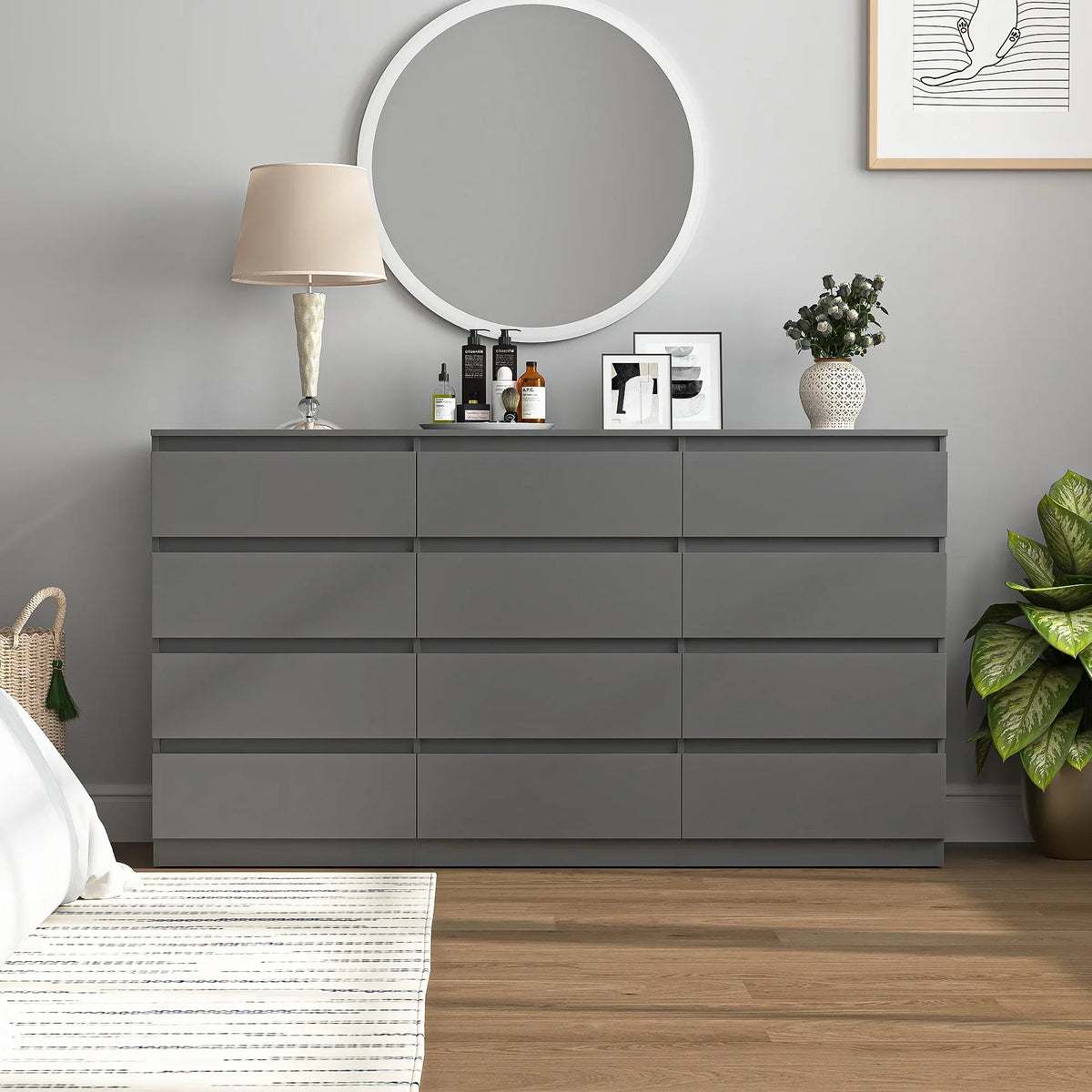 2026 NewKadyn Modern 6 Drawer Dresser Wood Cabinet,Dresser for Bedroom, Kitchen Storage Cabinet with Drawers, Chest of Drawers(Black)