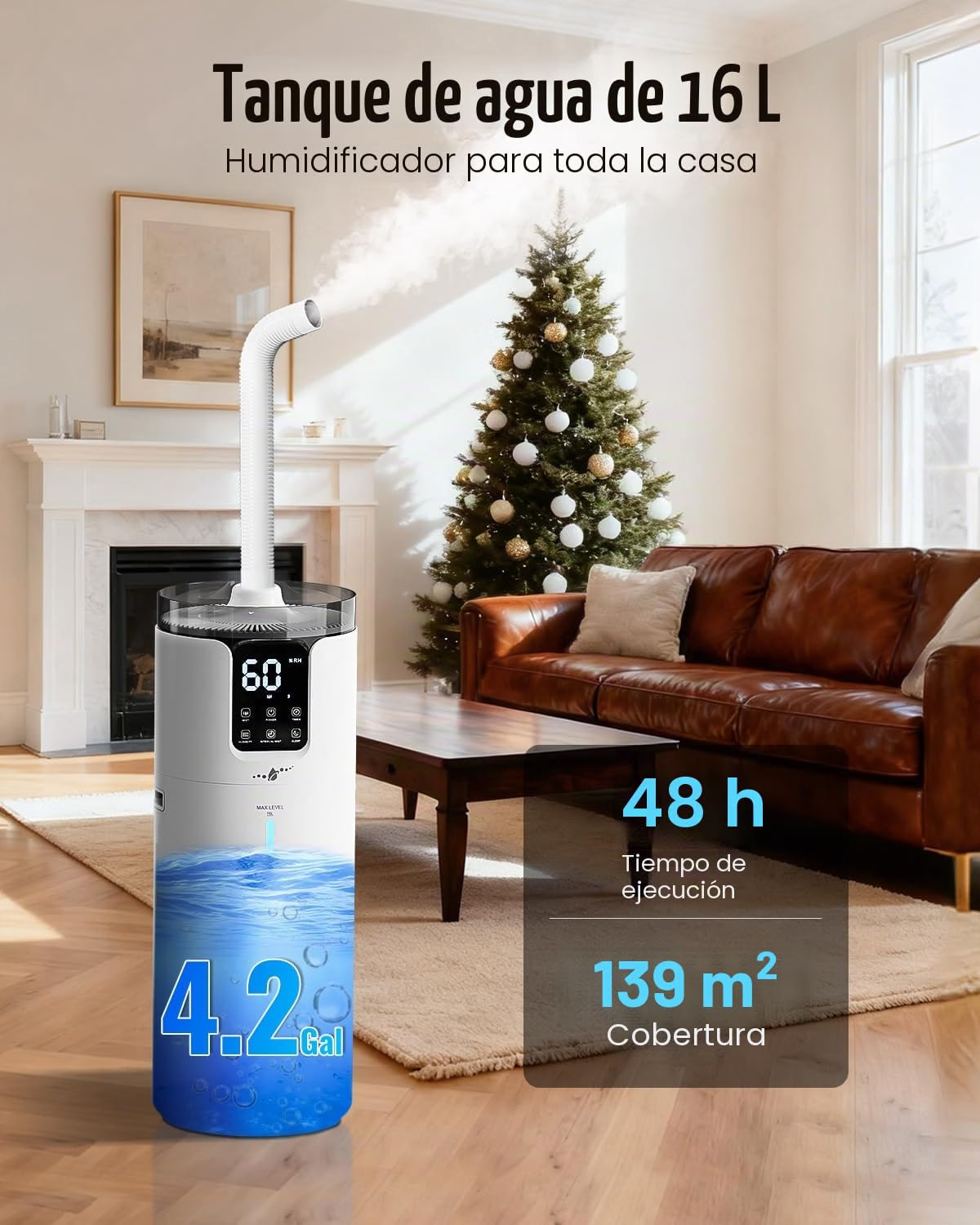 2026 Humidificador de habitación grande de 16 L/4.2 galones – Humidificador Lacidoll para toda la casa para el hogar 1500 pies cuadrados, humidificadores ultrasónicos de niebla fría para dormitorio con