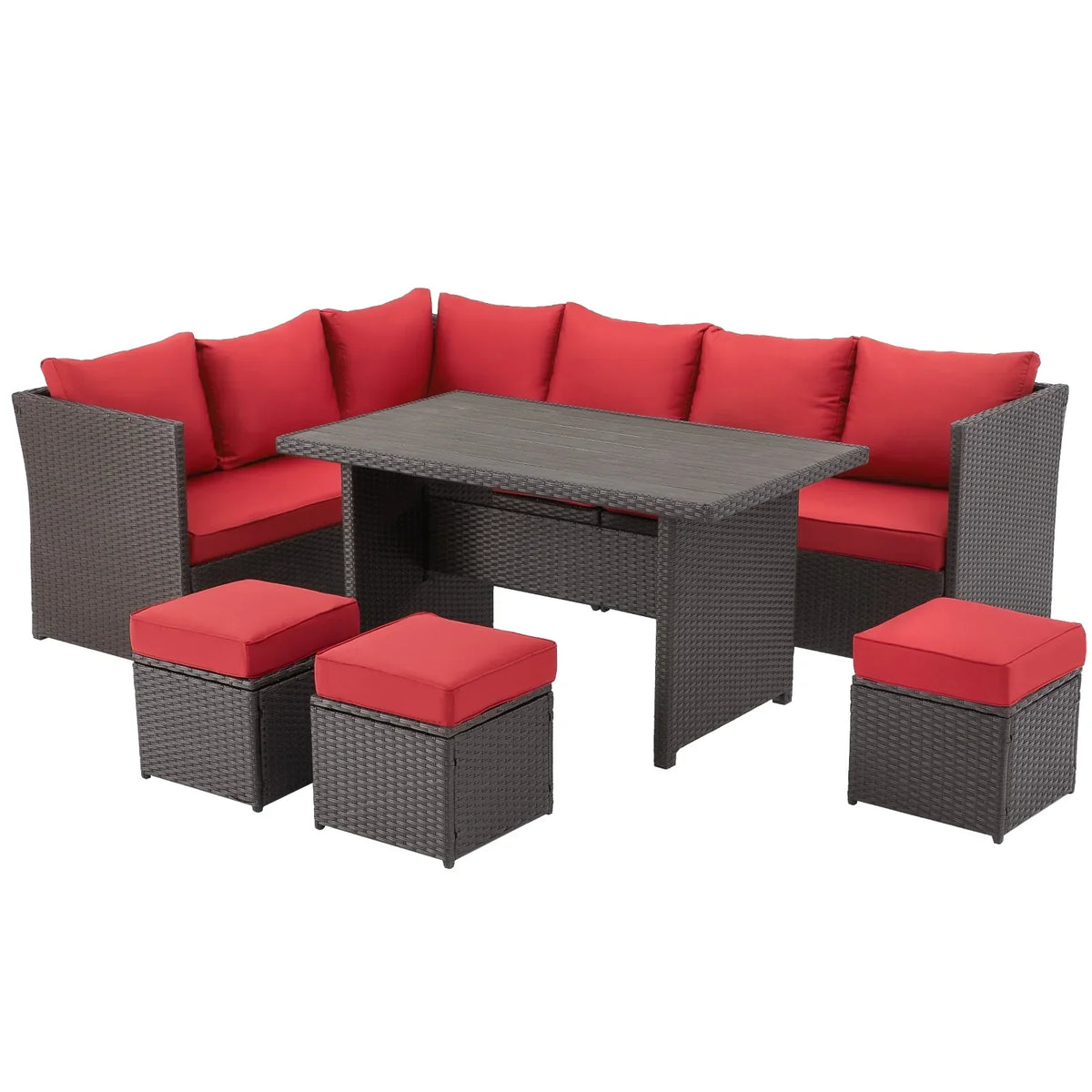 2026 NewAECOJOY 7 Piece Patio Furniture Set PE Rattan Outdoor Dining Set Sectional Sofa Couch with Table Patio Conversation Set in Gray