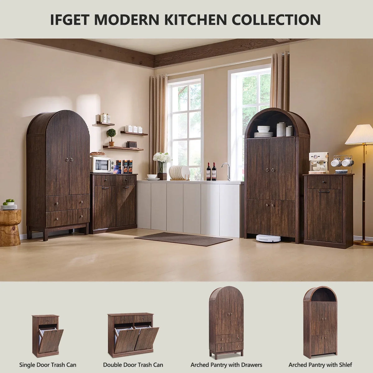 2026 NewIFGET 71" Tall Arched Kitchen Pantry Storage Cabinet, Large Storage Cabinet with Adjustable Shelves, Pantry Cabinet for Kitchen, Dining Room