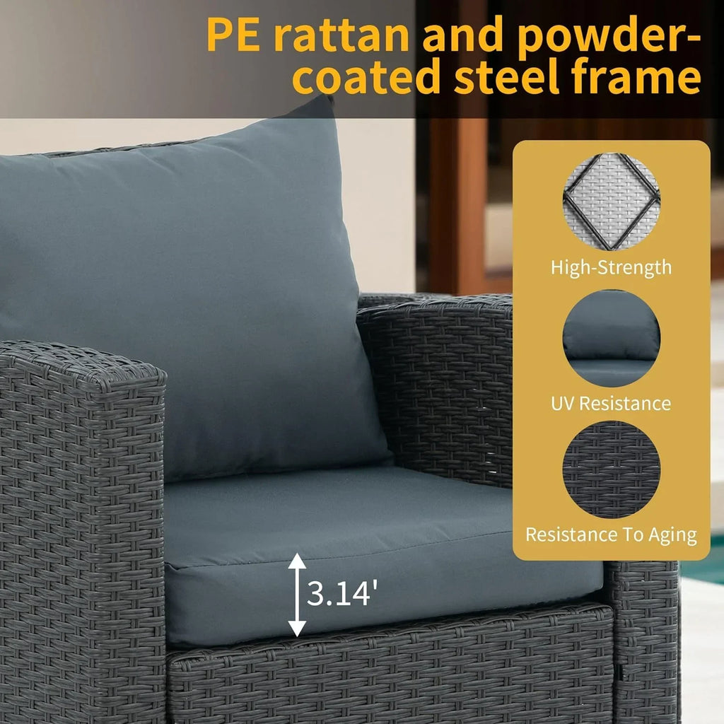 2026 New7 Piece Patio Furniture Sets Outdoor Sectional PE Rattan Outdoor Furniture Patio Conversation Set with Cushions and Glass Coffee Table, for Balcony Lawn and Garden, Gray