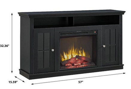 2026 Mueble para TV con chimenea eléctrica Brady en color negro rústico.