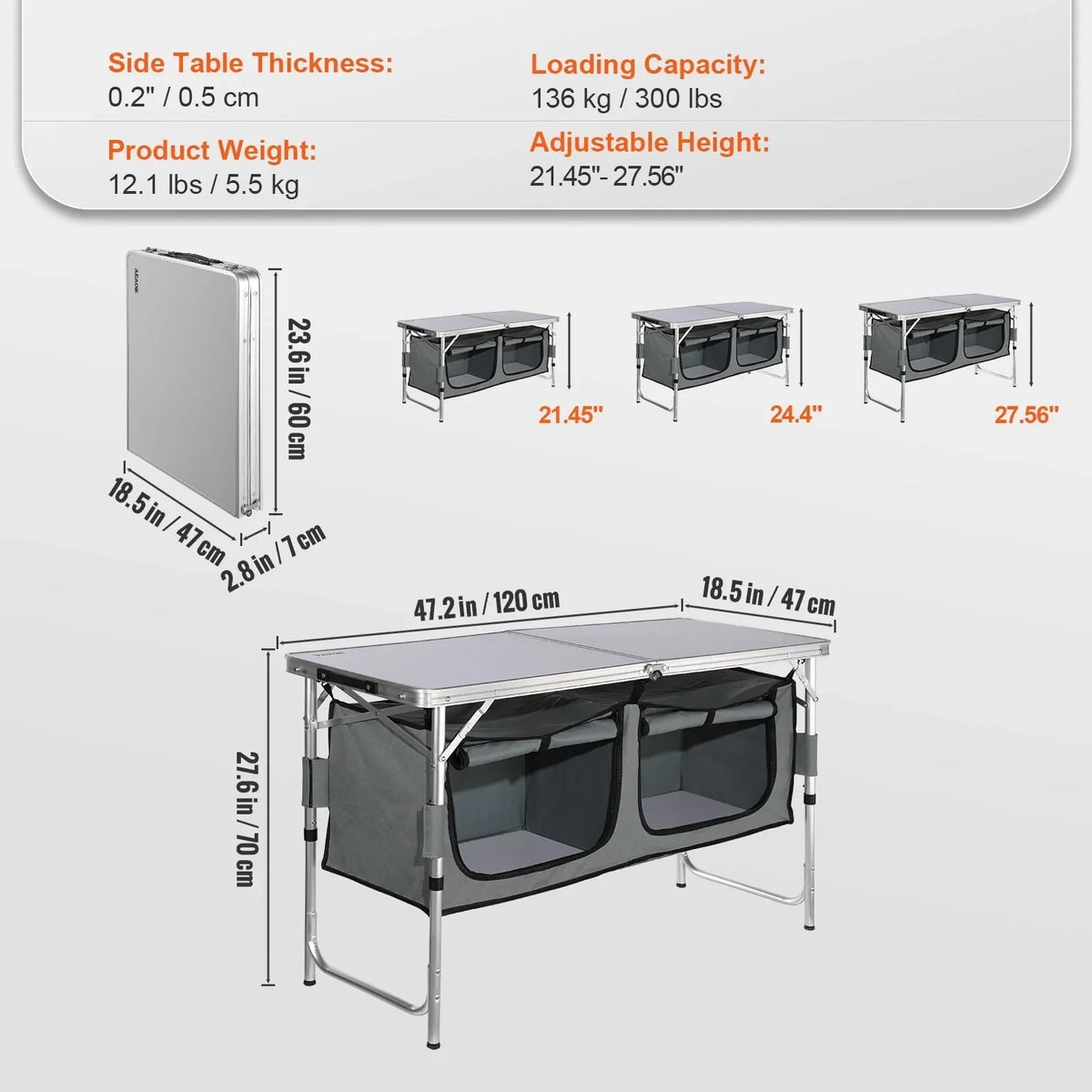 2026 NewBENTISM Camping Kitchen Table Folding Portable Cook Station 3 Adjustable Heights